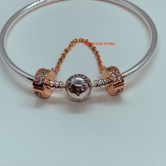 NEW Authentic Pandora Rose Gold SHINING ELEGANCE Safety Chain / Pandora Charms - Picture 4 of 6